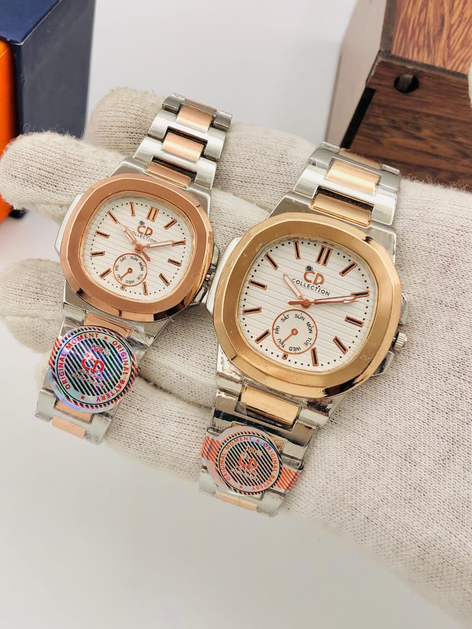 Luxury Couple Wrist Watch Set – Black & Gold Stainless Steel (Available in Multiple Colors)