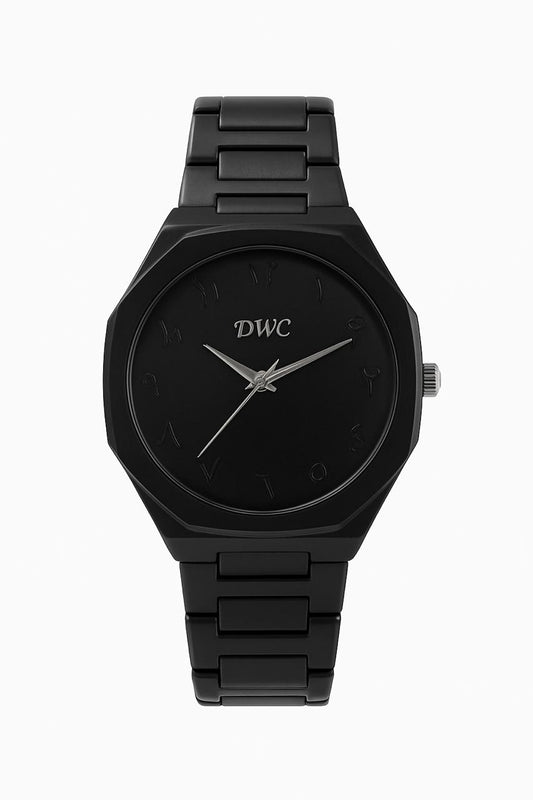 DWC All-Black Arabic Numeral Stainless Steel Watch